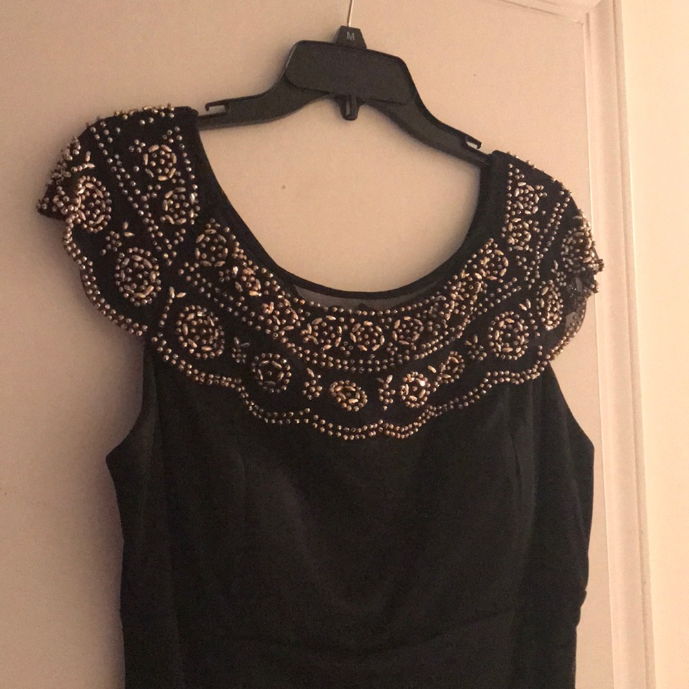 Gold Beaded Dress gathered at waist